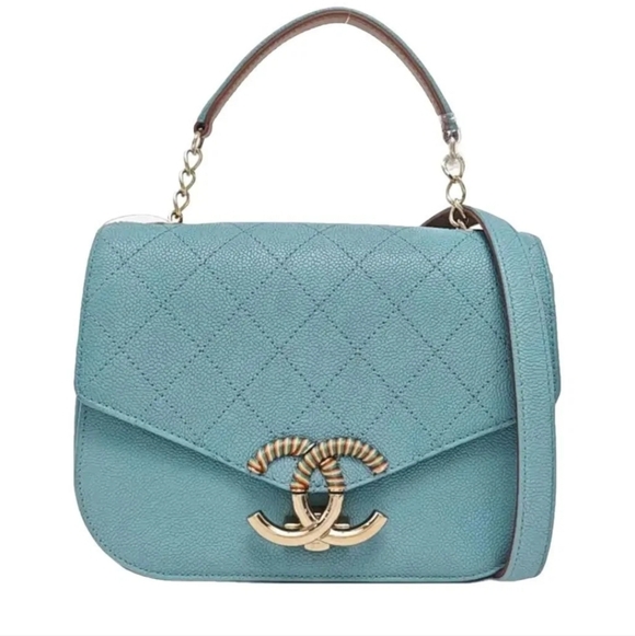 CHANEL Handbags - CHANEL Light Blue Caviar Quilted Shoulder Bag